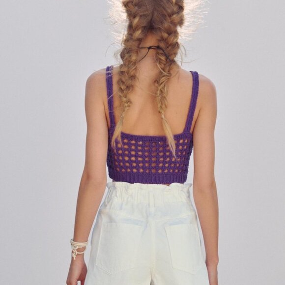 Zara Cotton Purple Crochet Sweater Knit Crop Tank Top Womens Size Small - Picture 3 of 7